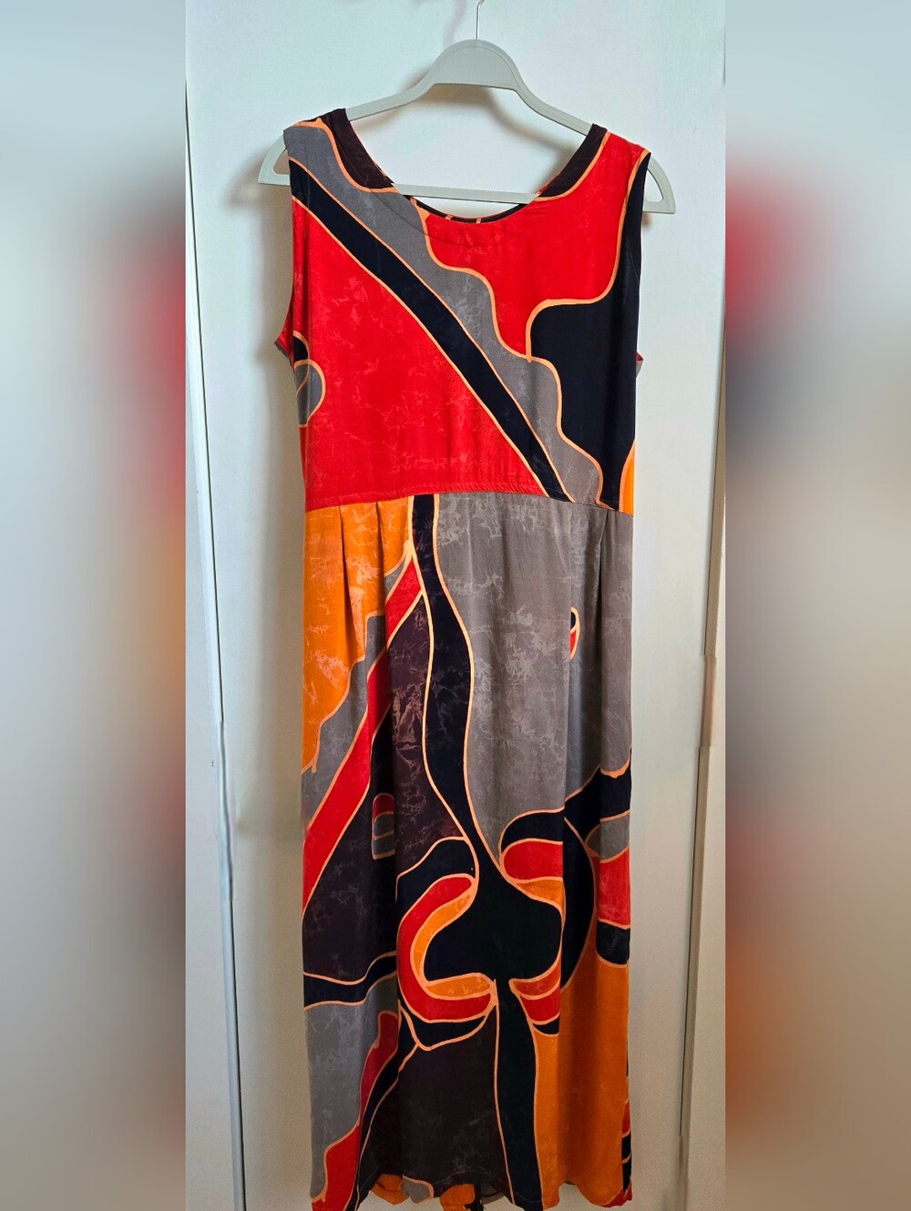 Spicy Bambu Small Batch Bohemian Batik Maxi Dress Orange Red Black